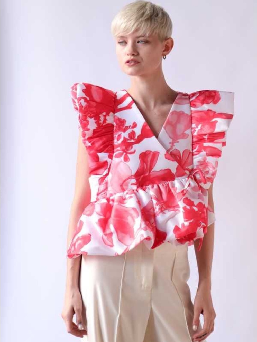 Kika Vargas Floral Ruffle Edge Blouse